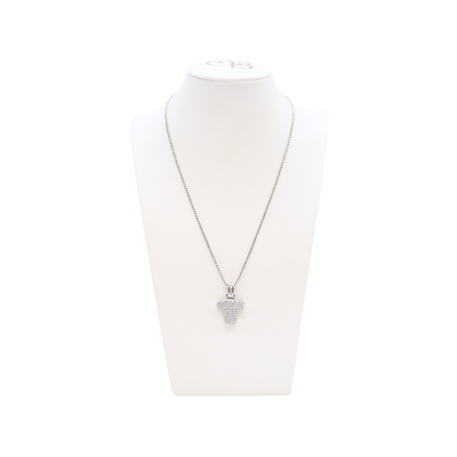 Front view of the Silver Rhinestone Bubble Letter Necklace | Letter T