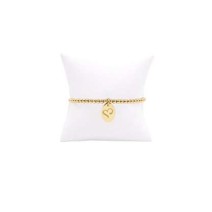 Sigma Kappa Classic Gold Beaded Bracelet with Small Gold Oval Charm | Waterproof, Hypoallergenic & Tarnish Resistant