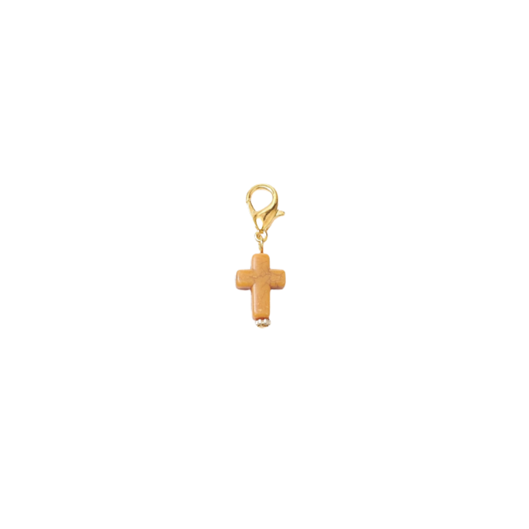 Gold Faith Flare Cross Charm - Orange