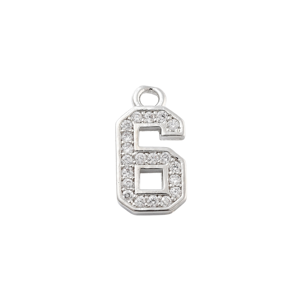 Front view of the Silver Pave Number Charm | Number Charm | Six