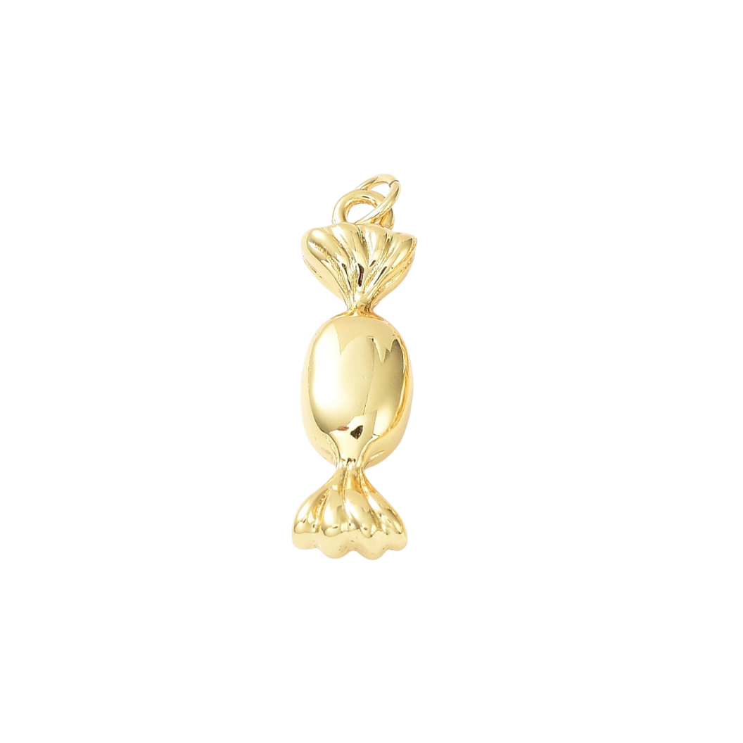 Gold candy-shaped pendant on a white background