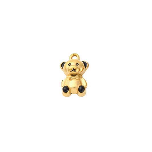 Gold teddy bear charm on a white background