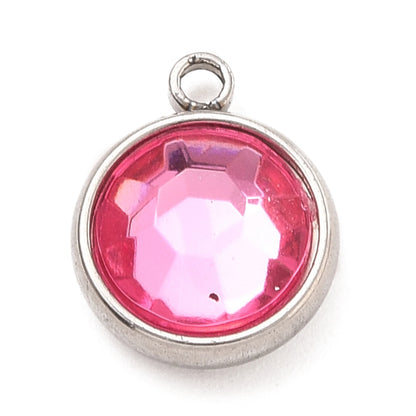 Front view of the Silver Round Glass Charm | Assorted | Pink