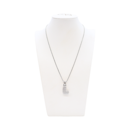 Front view of the Silver Rhinestone Bubble Letter Necklace | Letter L
