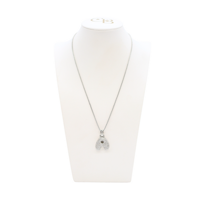 Front view of the Silver Rhinestone Bubble Letter Necklace | Letter A
