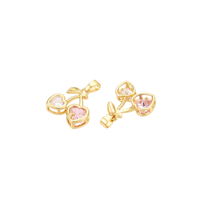Transparent front and back view of the Gold Sweetheart Cherry Micro Pave Charm