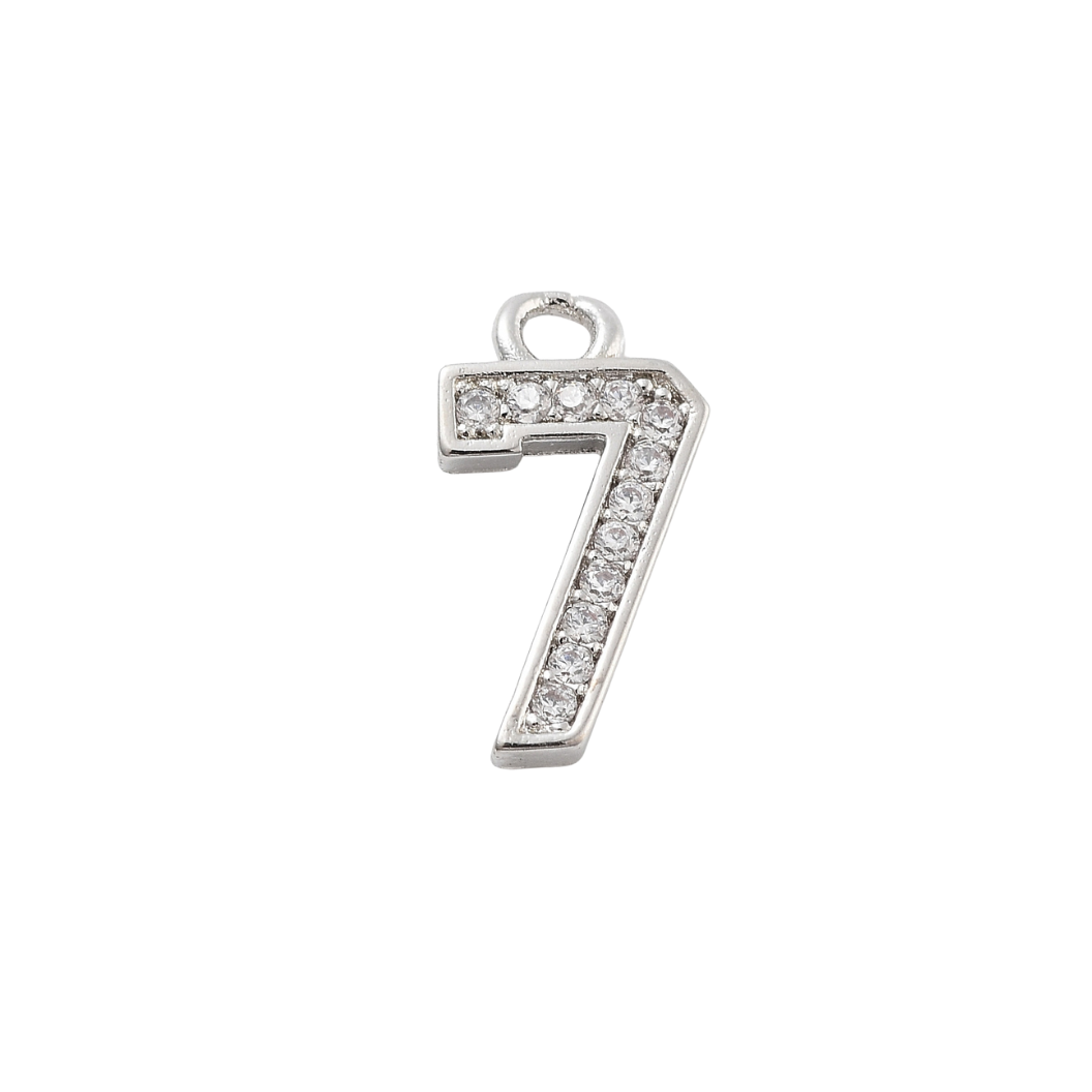 Front view of the Silver Pave Number Charm | Number Charm | Seven