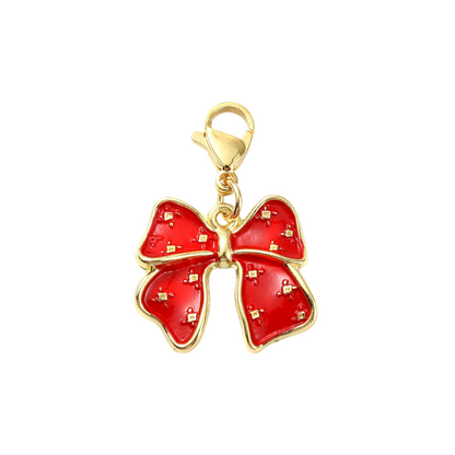 Front view of the Mixed Color Gold Bow |  Shoe & Purse Charm | Red