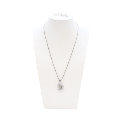 Front view of the Silver Rhinestone Bubble Letter Necklace | Letter D