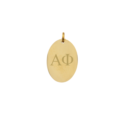 Alpha Phi Large Gold Oval Sorority Charm - Vertical Stacked Greek Letters | Waterproof, Hypoallergenic & Tarnish Resistant
