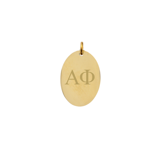 Alpha Phi Large Gold Oval Sorority Charm - Vertical Stacked Greek Letters | Waterproof, Hypoallergenic & Tarnish Resistant