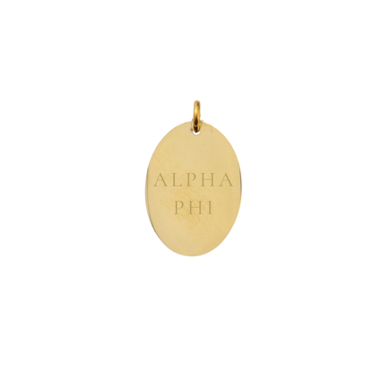 Alpha Phi Large Gold Oval Sorority Charm - Full Sorority Name | Waterproof, Hypoallergenic & Tarnish Resistant