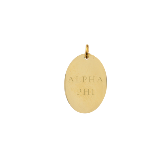 Alpha Phi Large Gold Oval Sorority Charm - Full Sorority Name | Waterproof, Hypoallergenic & Tarnish Resistant
