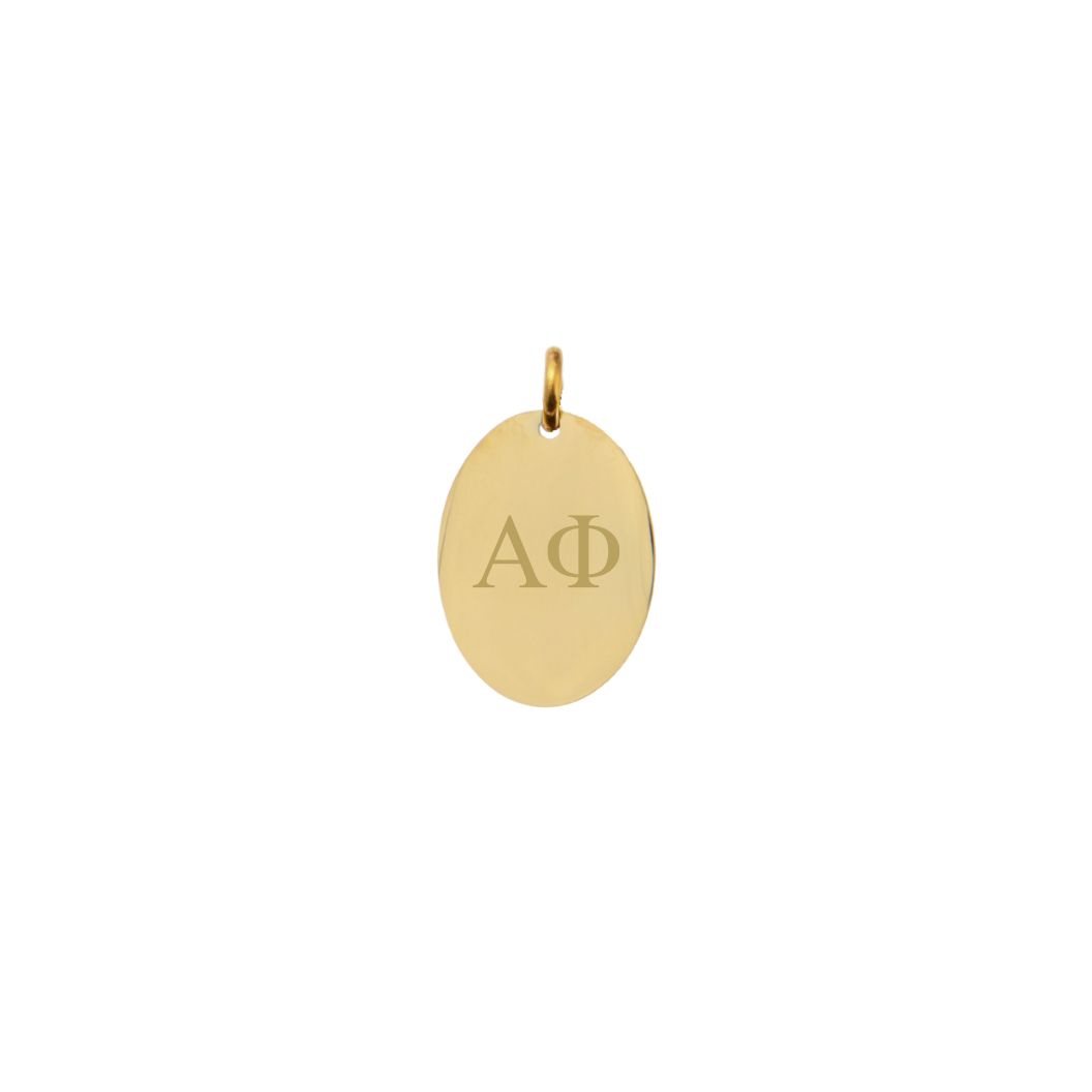 Alpha Phi Small Gold Oval Sorority Charm - Horizontal Greek Letters | Waterproof, Hypoallergenic & Tarnish Resistant