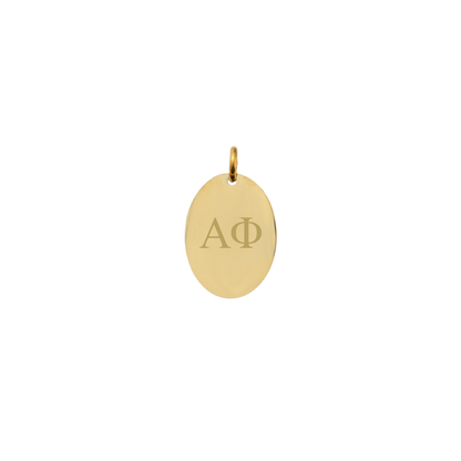 Alpha Phi Small Gold Oval Sorority Charm - Horizontal Greek Letters | Waterproof, Hypoallergenic & Tarnish Resistant