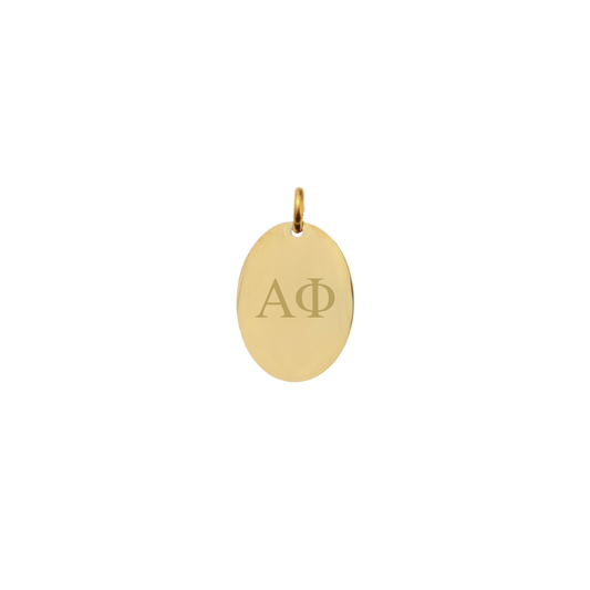 Alpha Phi Small Gold Oval Sorority Charm - Horizontal Greek Letters | Waterproof, Hypoallergenic & Tarnish Resistant