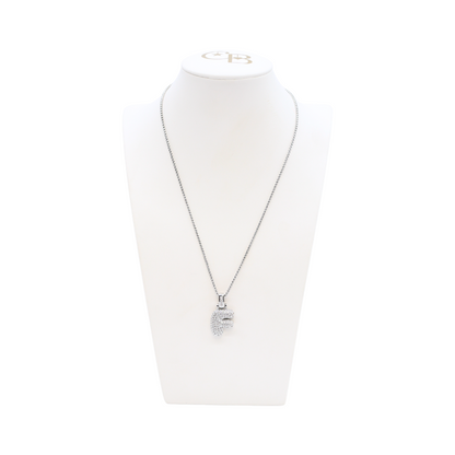 Front view of the Silver Rhinestone Bubble Letter Necklace | Letter F