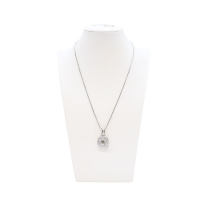 Front view of the Silver Rhinestone Bubble Letter Necklace | Letter Q