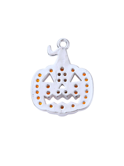 Silver and Orange Rhinestone Jack-o-Lantern Charm