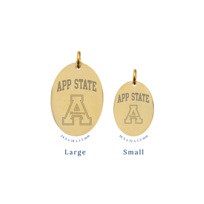 Appalachian State University Large Gold Oval Charm - APP State Text and "A" Logo