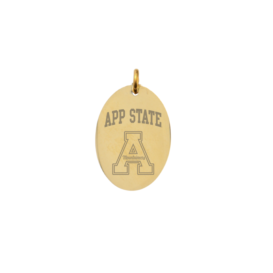 Appalachian State University Large Gold Oval Charm - APP State Text and "A" Logo