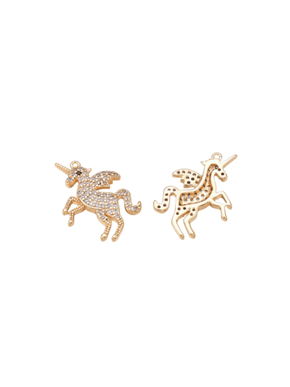 Front and back of the Gold Rhinestone Unicorn Charm