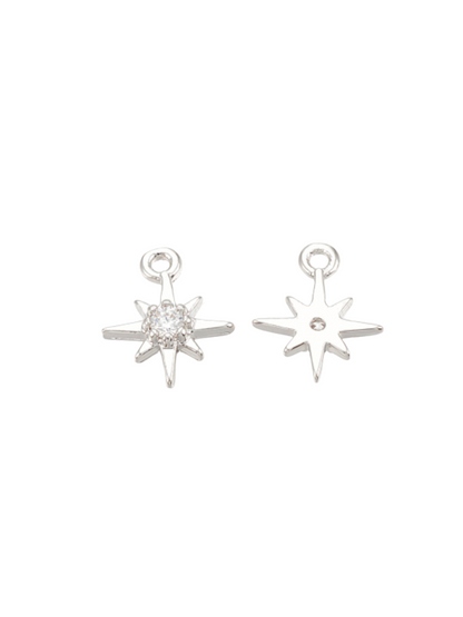 Front and back of one Silver Morning Star Cubic Zirconia Charm