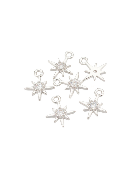 Front and back of the Silver Morning Star Cubic Zirconia Charm