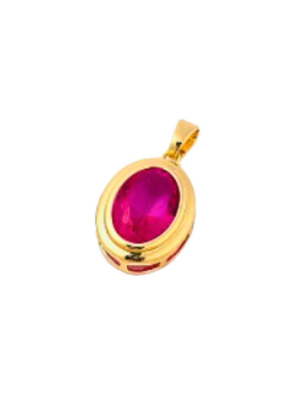 Front of the Gold Oval Framed Pink Glass Stone Charm