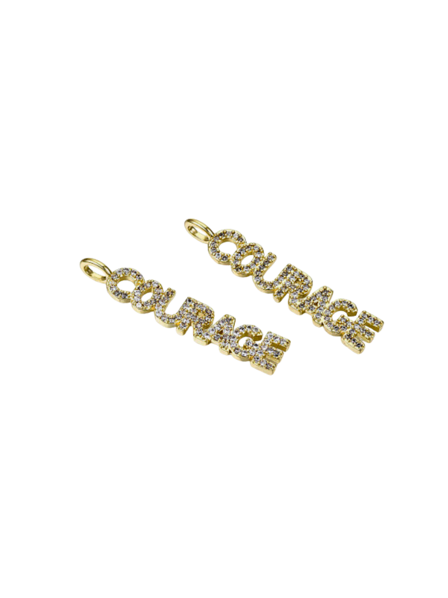 Front of the Gold Pave "Courage" Bar Charm