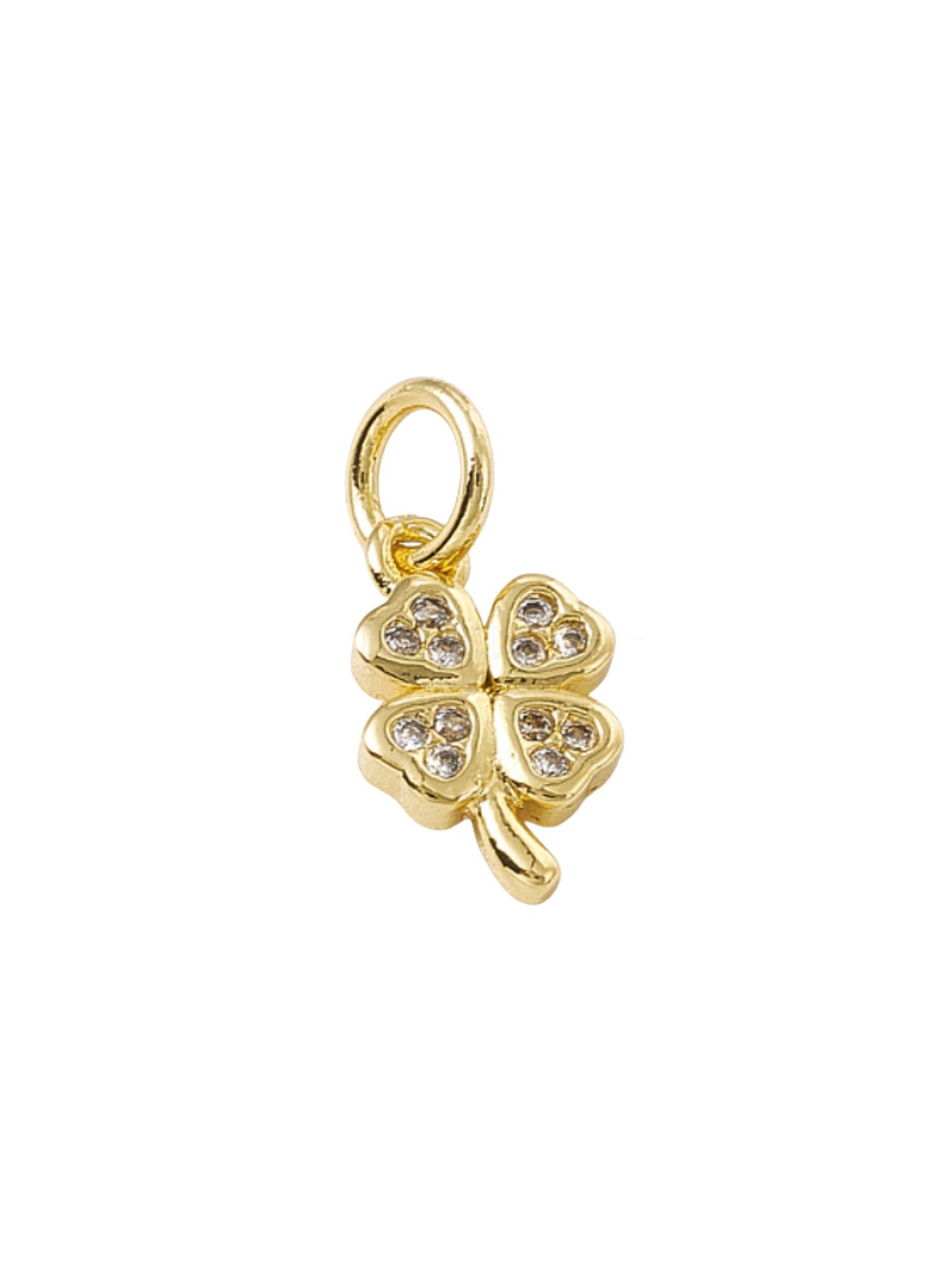 front of the Gold 'Good Luck' Four Leaf Clover Charm