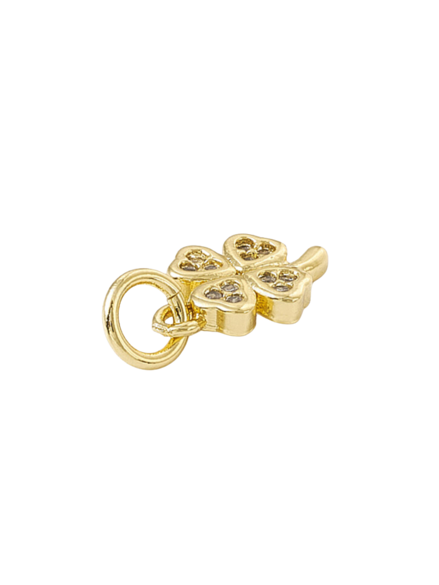 side of the Gold 'Good Luck' Four Leaf Clover Charm