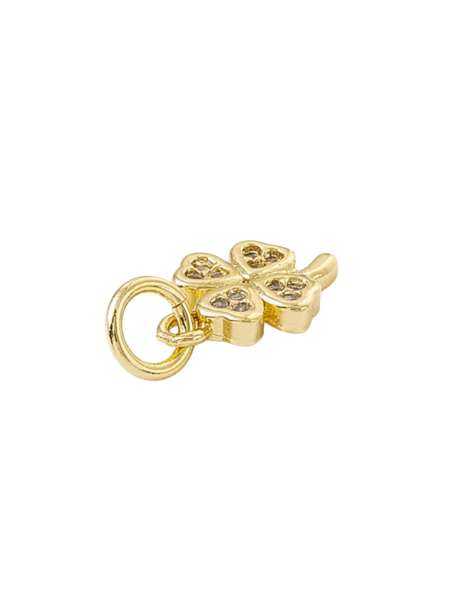 side of the Gold 'Good Luck' Four Leaf Clover Charm