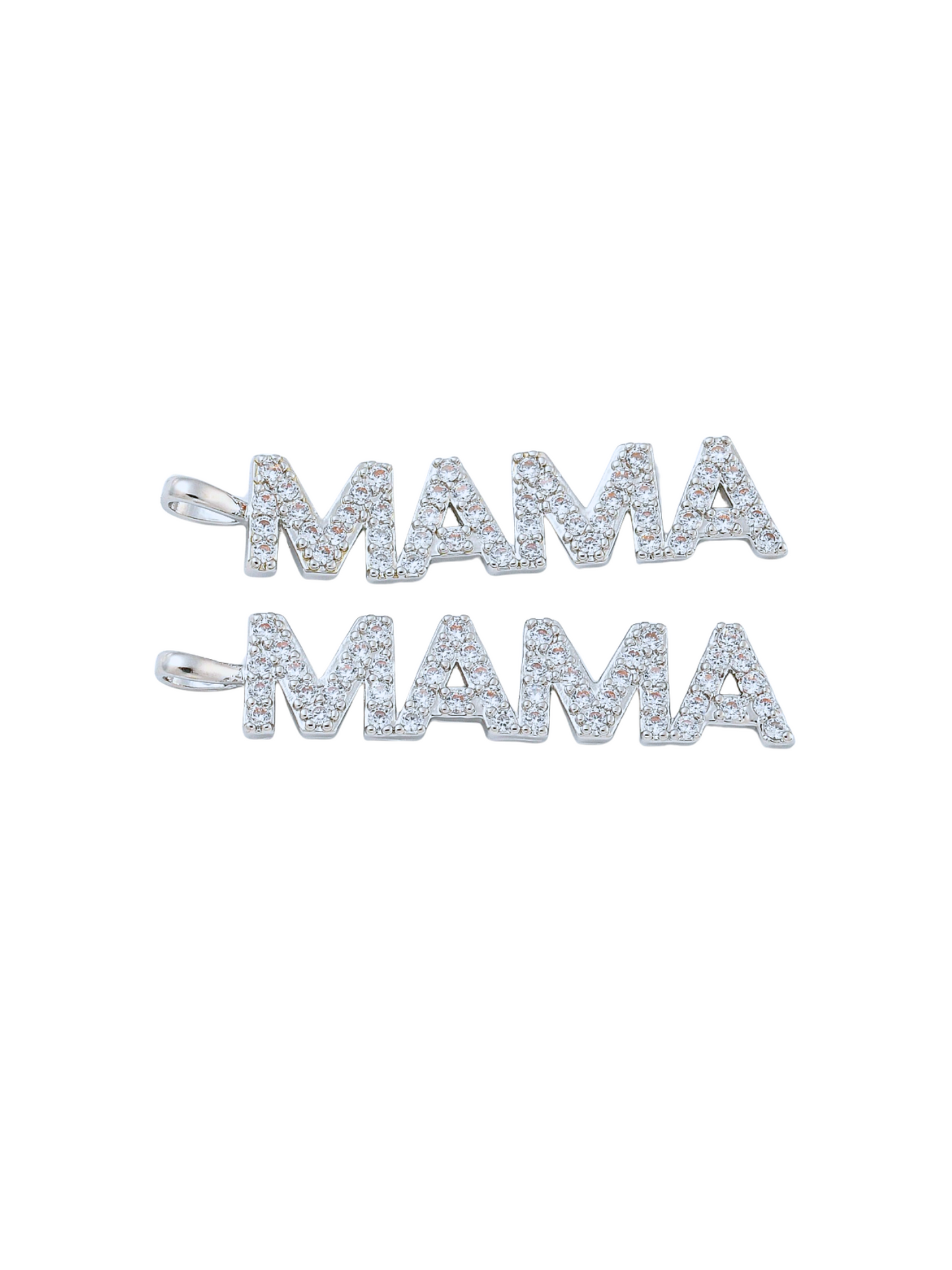 Front view of the Silver Pave "MAMA" Bar Charm