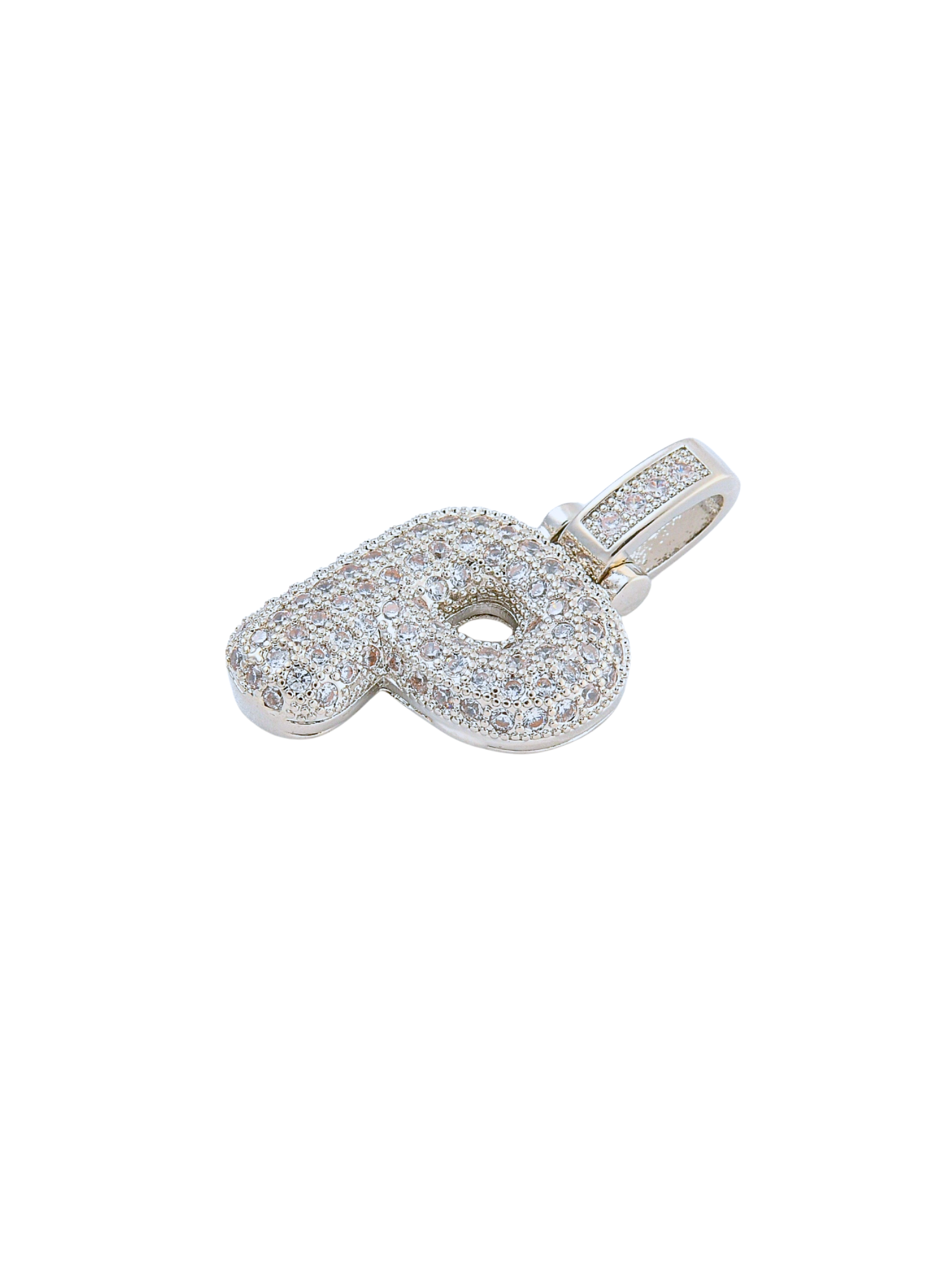 Side view of the Silver Rhinestone Bubble Letter "P" Charm