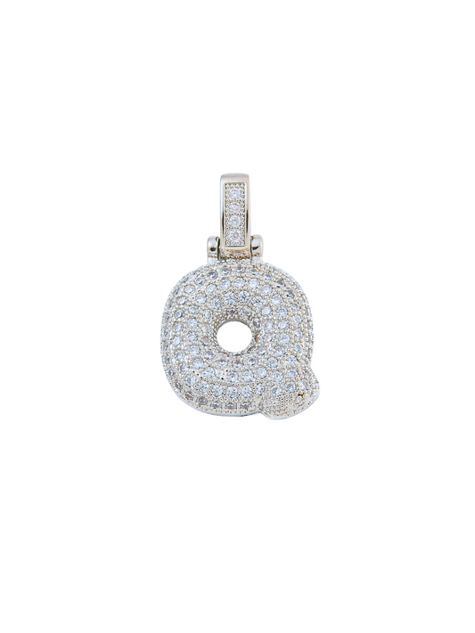 Front view of the Silver Rhinestone Bubble Letter "Q" Charm