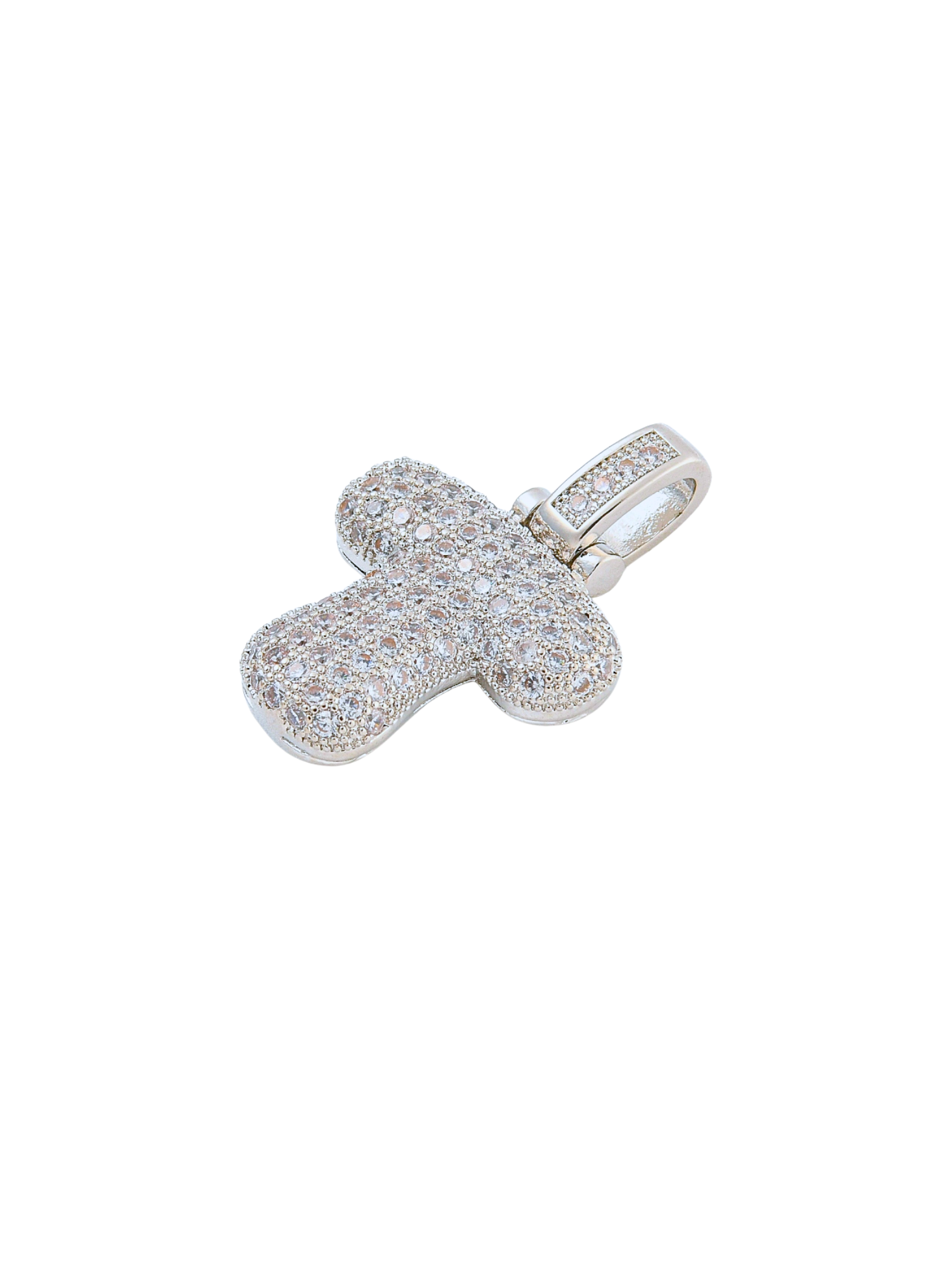 Side view of the Silver Rhinestone Bubble Letter "T" Charm