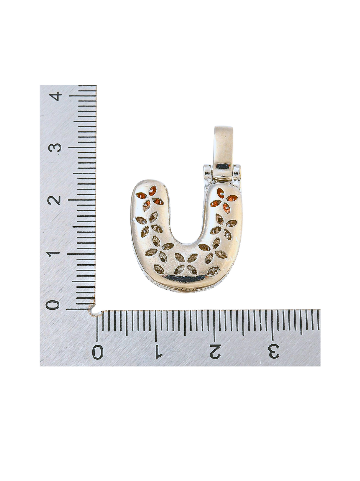 * Silver Rhinestone Bubble Letter "U" Charm