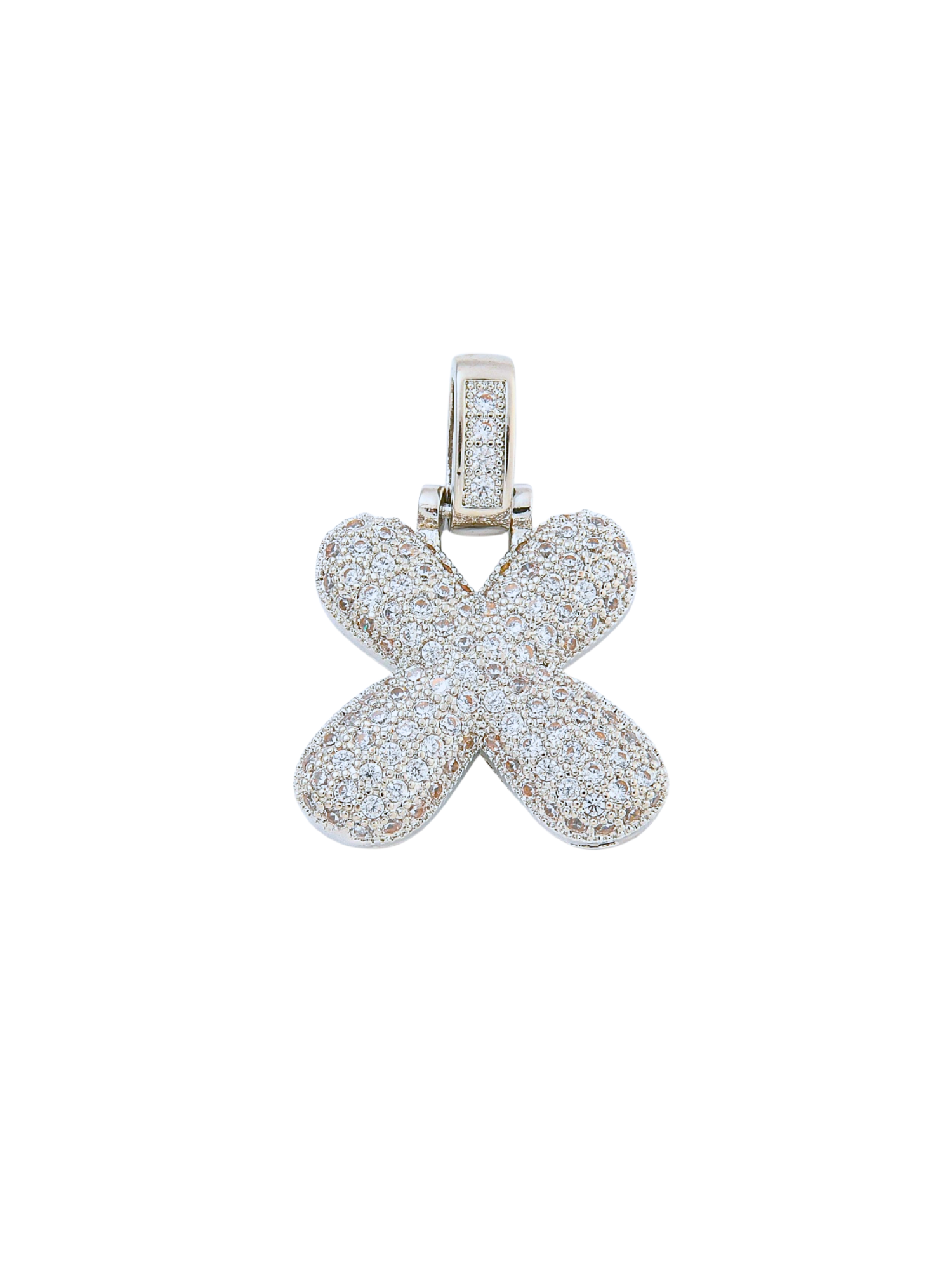 Front view of the Silver Rhinestone Bubble Letter "X" Charm