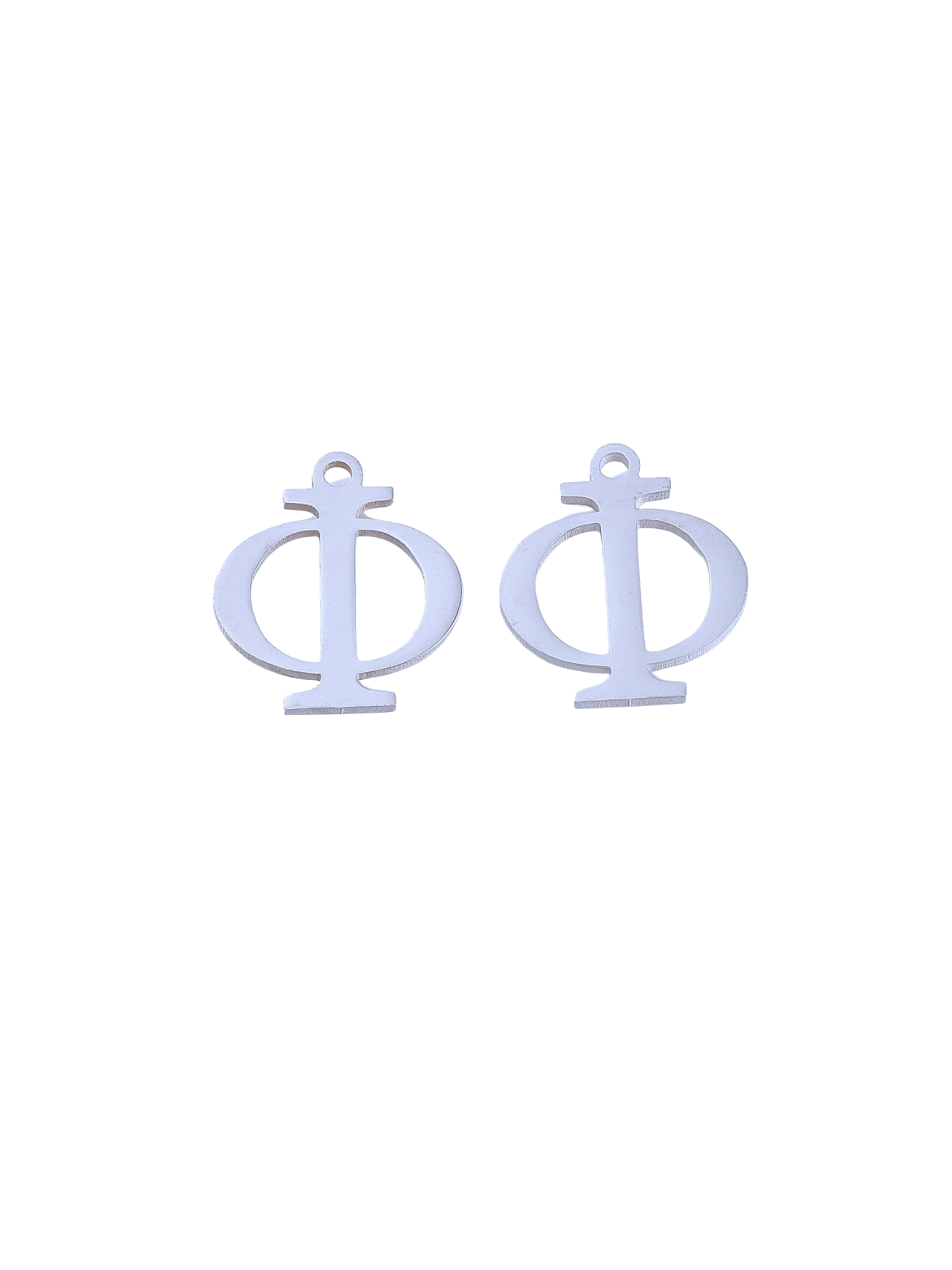 Front and back view of Silver Greek Life "Phi" Charm