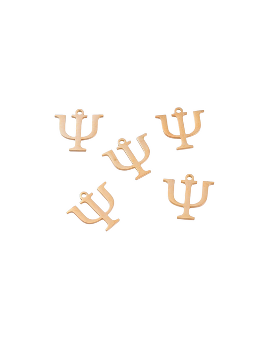 Front View of five Gold Greek Life "Psi" Charms