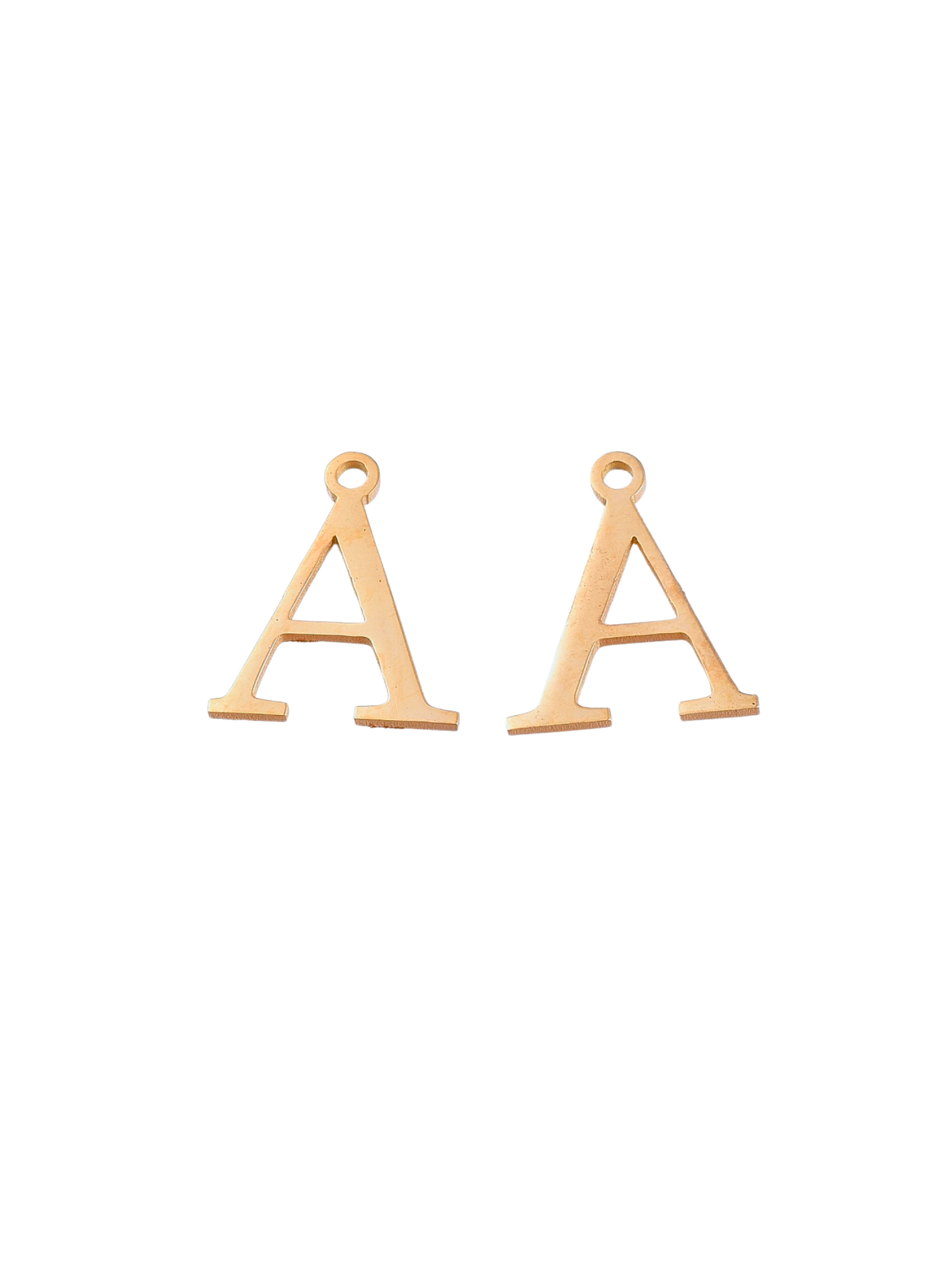 Front and back view of Gold Greek Life "Alpha" Charms