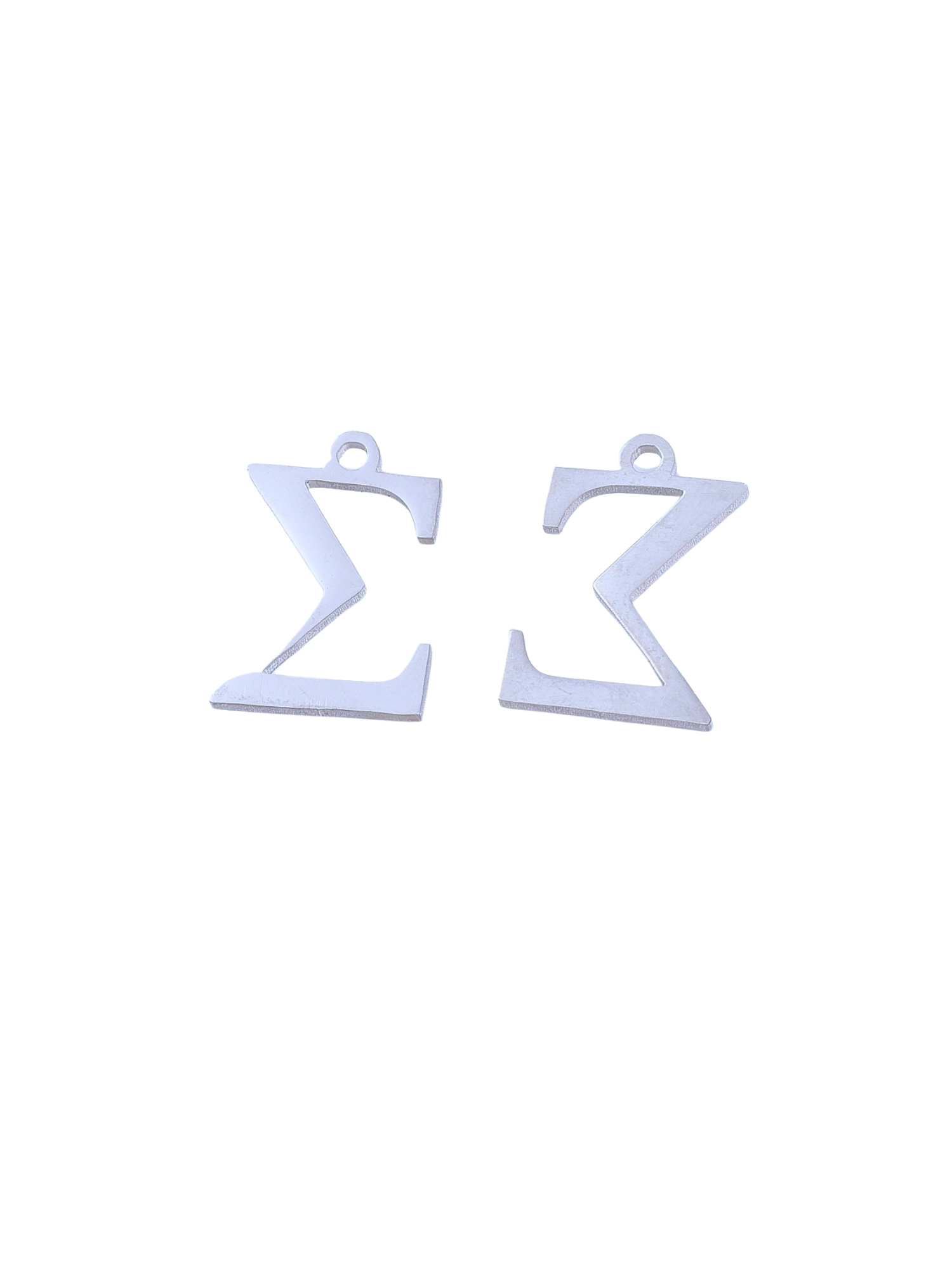 Front and back view of Silver Greek Life "Sigma" Charm