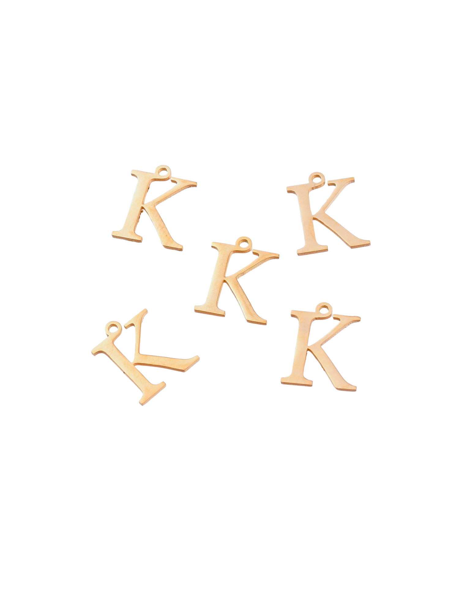 Front view of five Gold Greek Life "Kappa" Charms