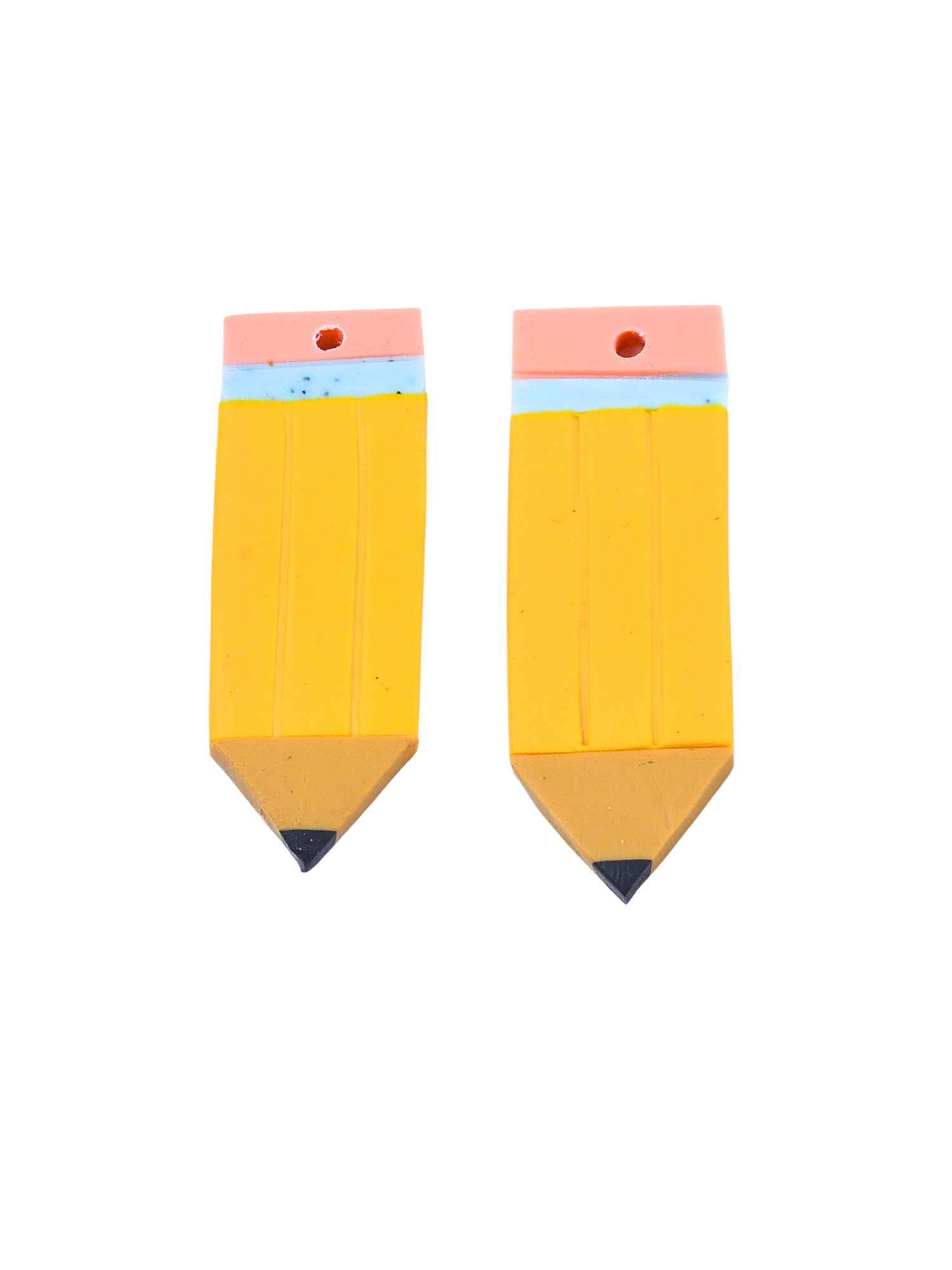 Front view of two Classic Pencil Lanyard Charms in yellow