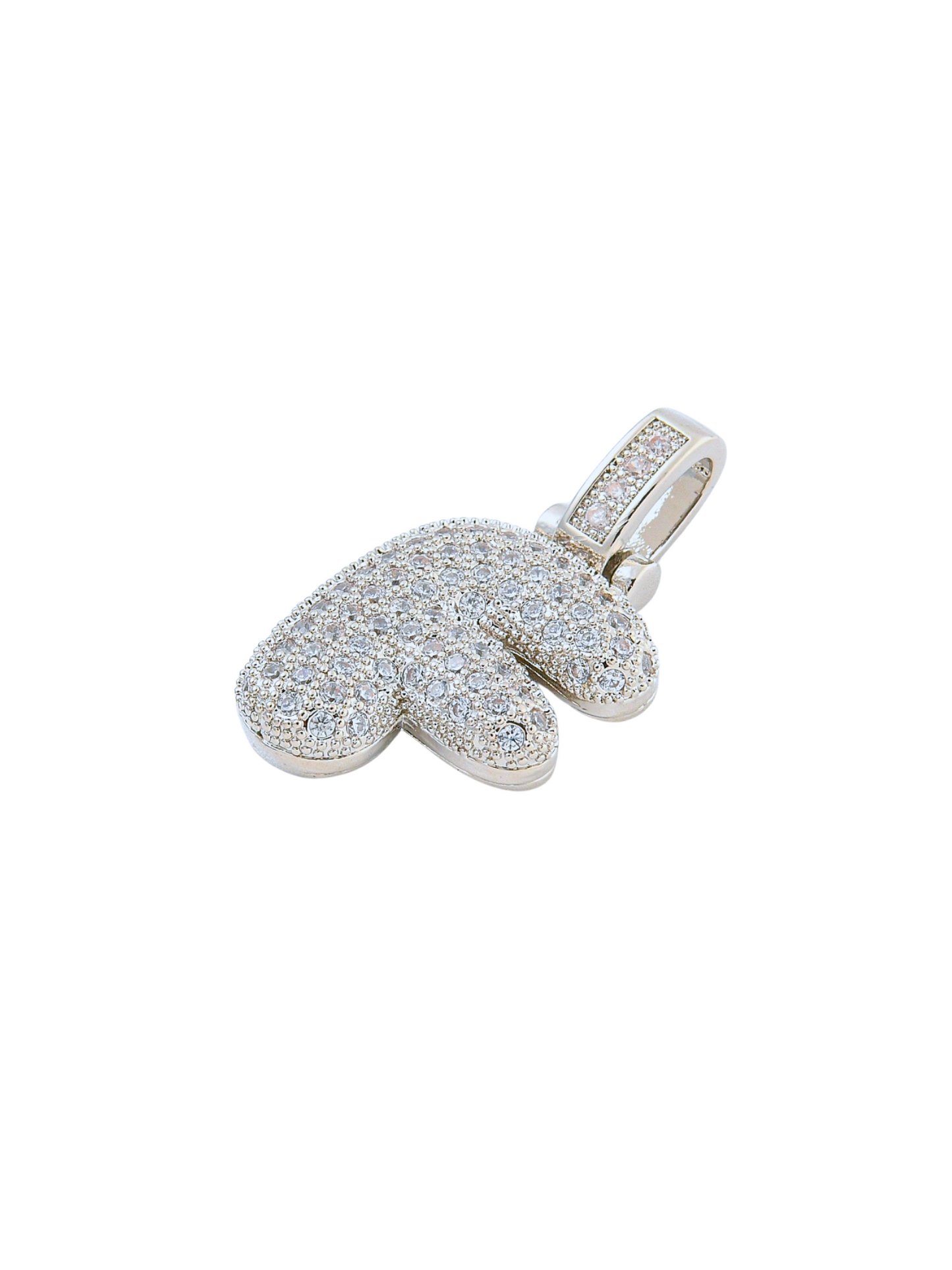 Side view of the Silver Rhinestone Bubble Letter "F" Charm