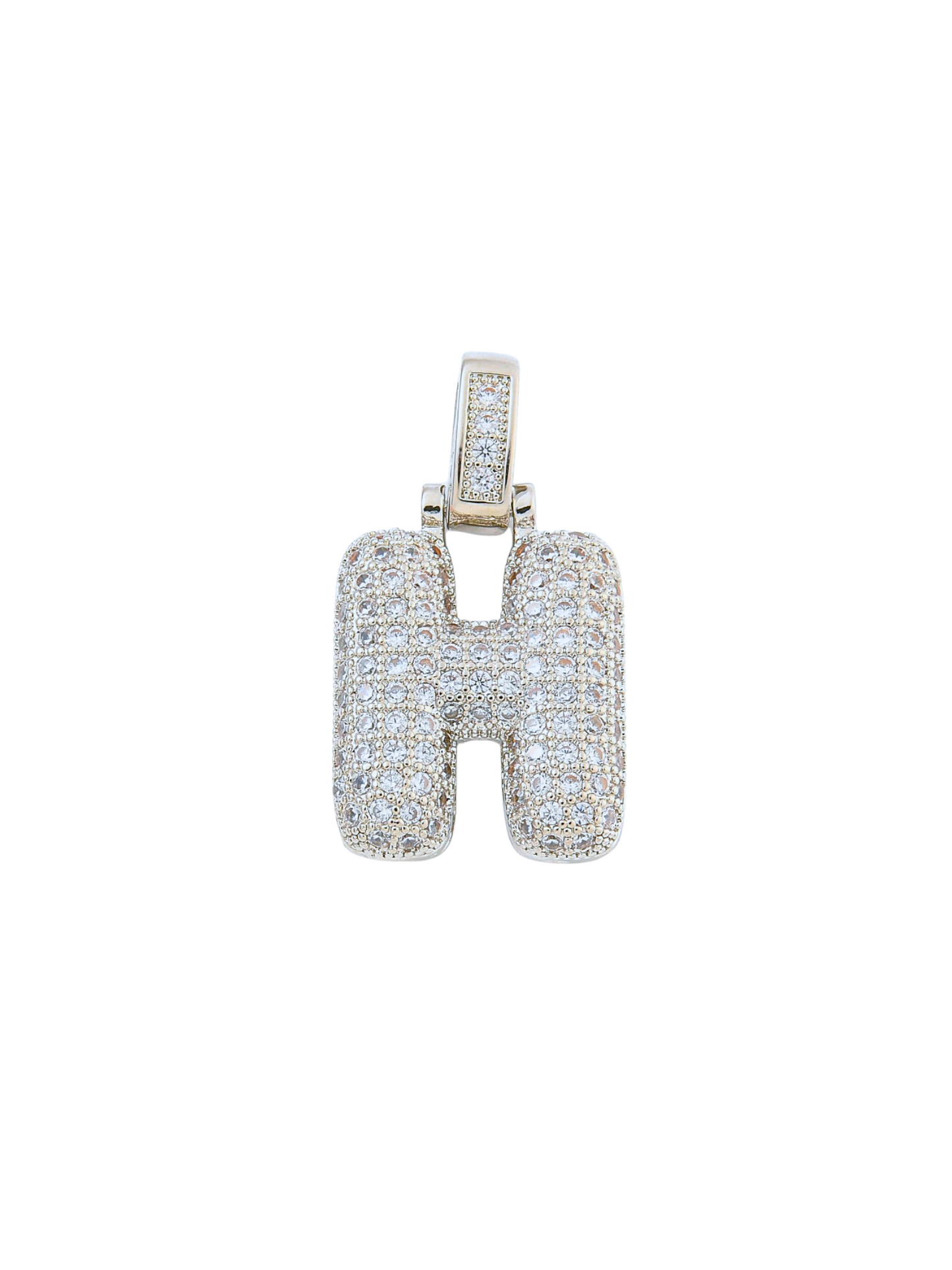 Front view of the Silver Rhinestone Bubble Letter "H" Charm