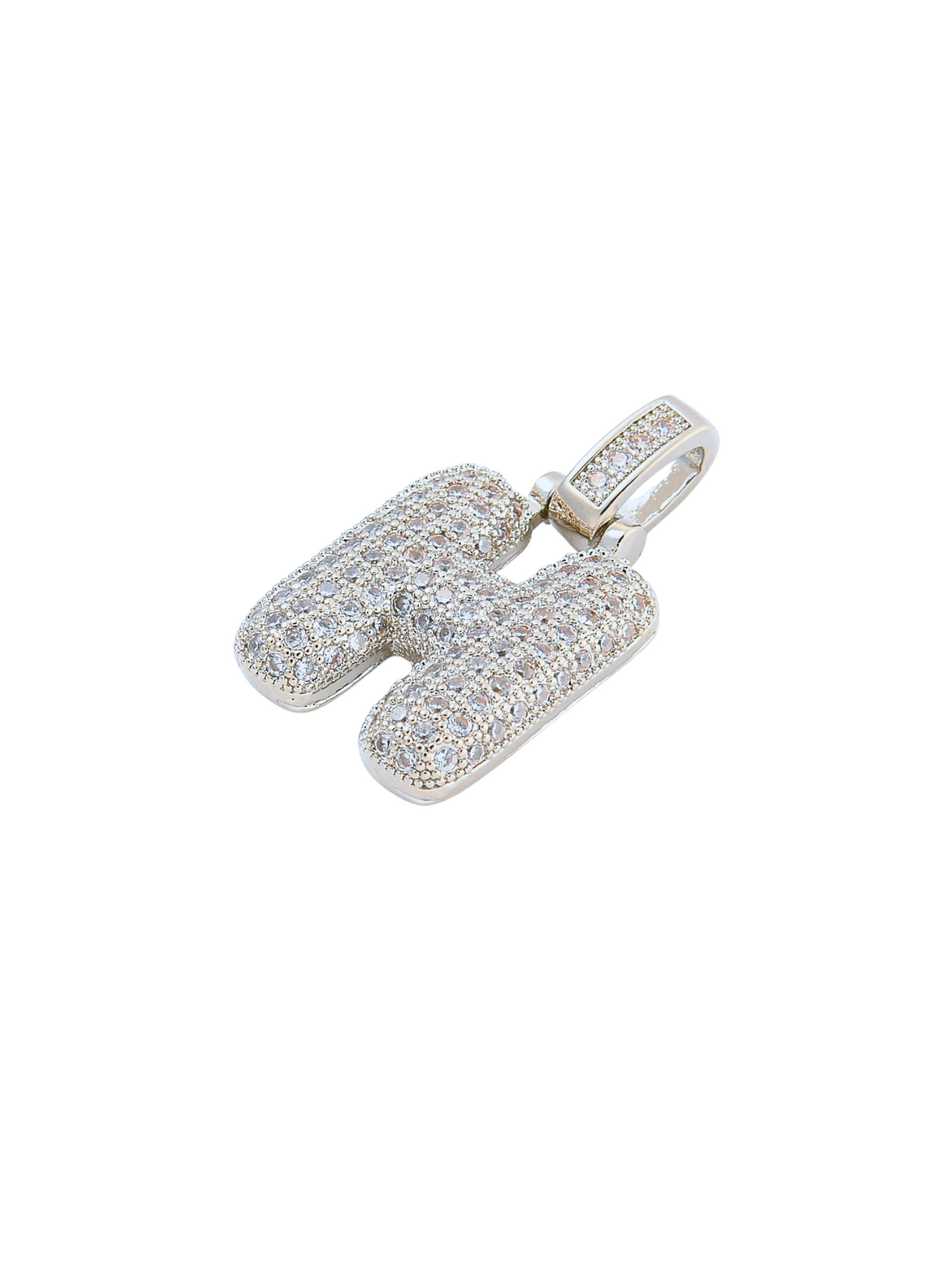 Side view of the Silver Rhinestone Bubble Letter "H" Charm