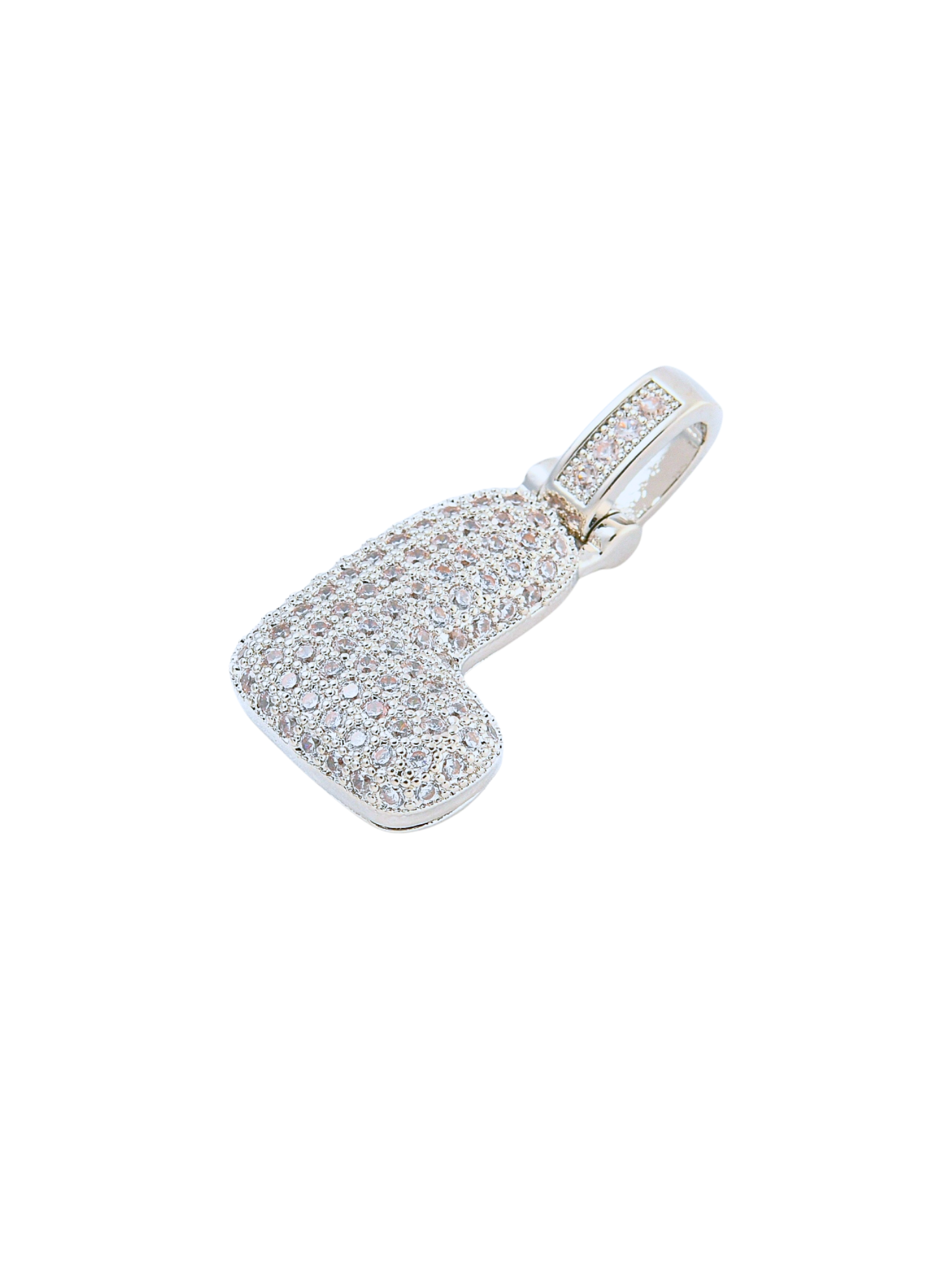 Side view of the Silver Rhinestone Bubble Letter "L" Charm