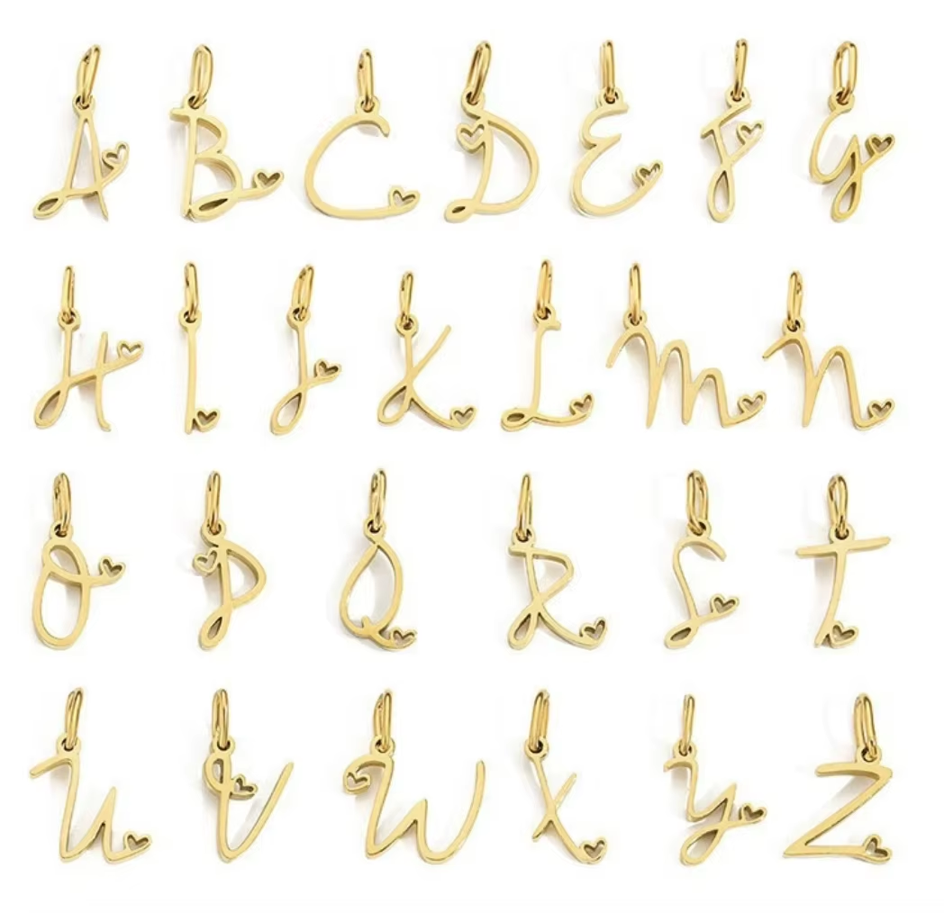 Gold Cursive Initial Letter | Waterproof Stainless Steel Charm